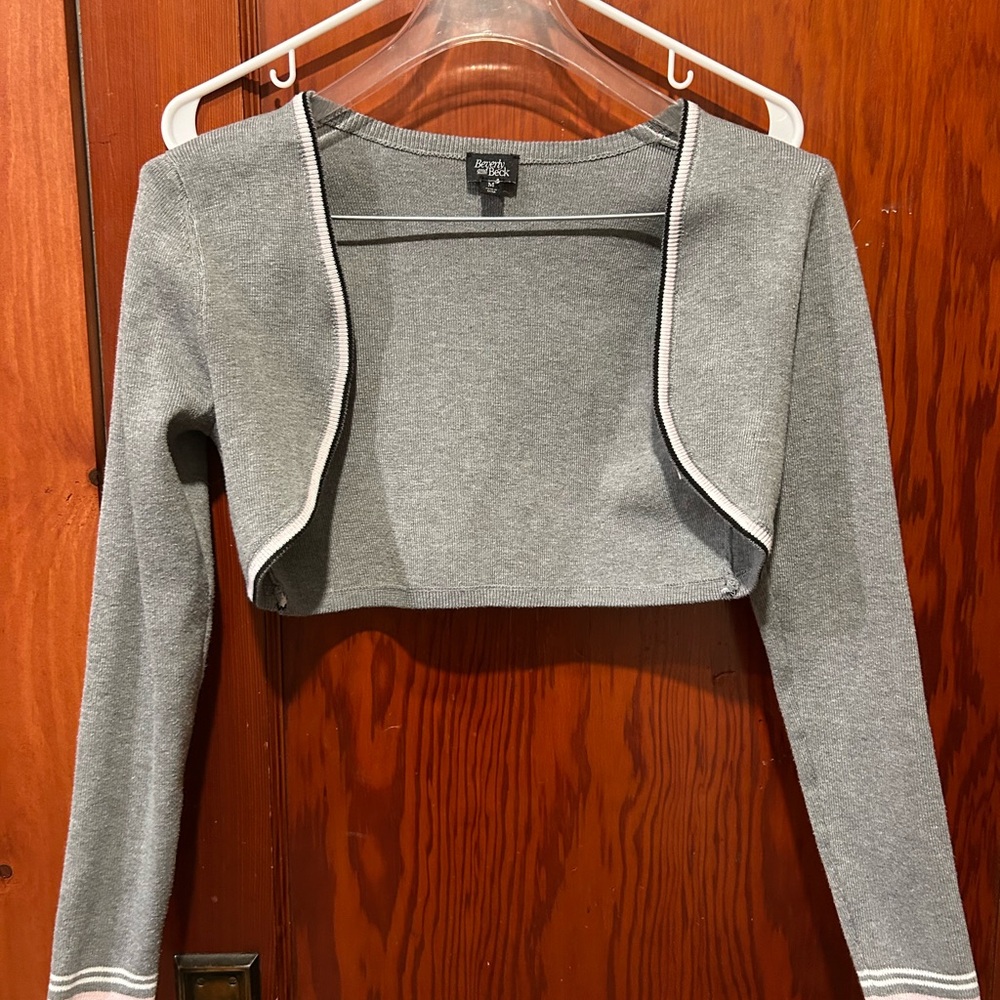 Gray pink black striped trim pacsun Cropped Cardigan